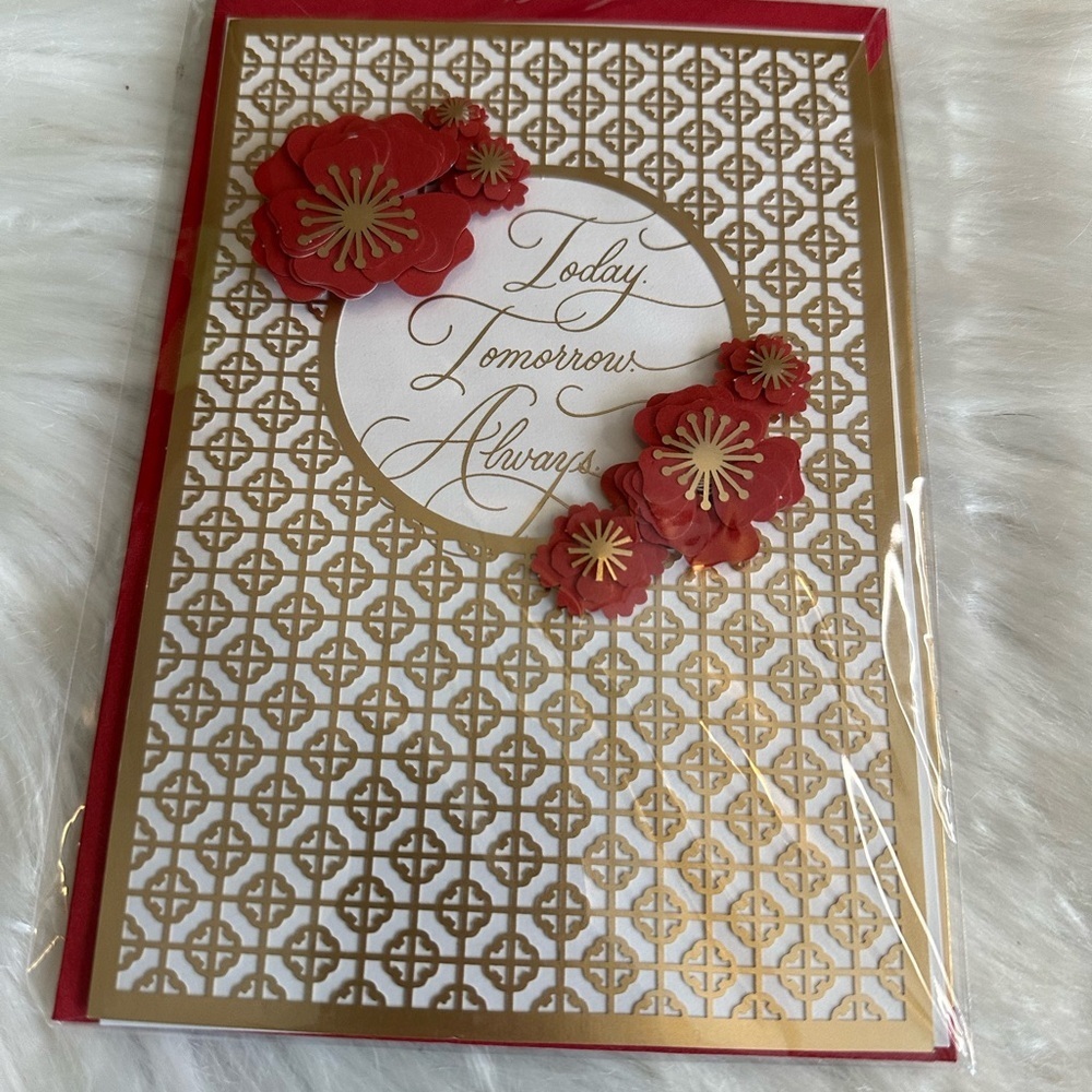 🩵5/$8 Elegant Red and Gold Greeting Card